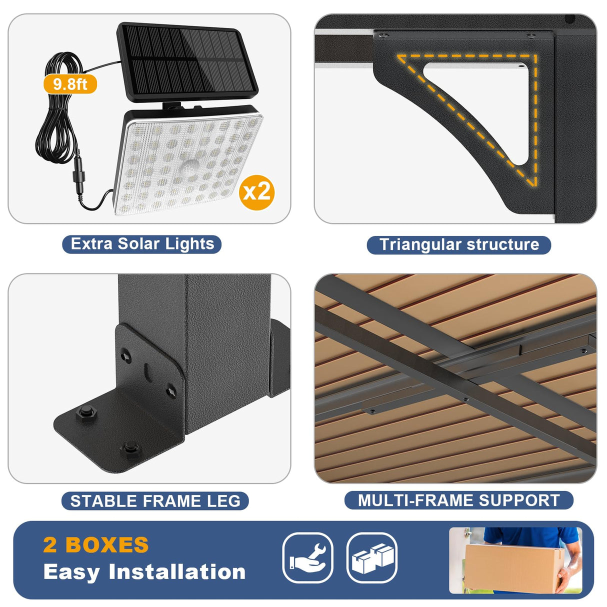 MEISSALIVVE 10' x 14' Pergola with Sloped Roof, Lean to Metal Awning for Outdoor Patio, Deck, Black MEISSALIVVE