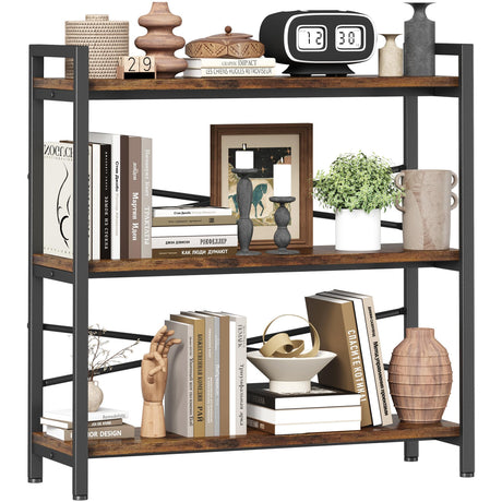 Book Shelf, 3 Tier Bookshelf 31.49" Width, Book Shelf Storage and Organization, Wooden and Metal Industrial Bookcase, Large Book Shelves for Home Living Room Bedroom Office Storage(Vintage) Homeiju