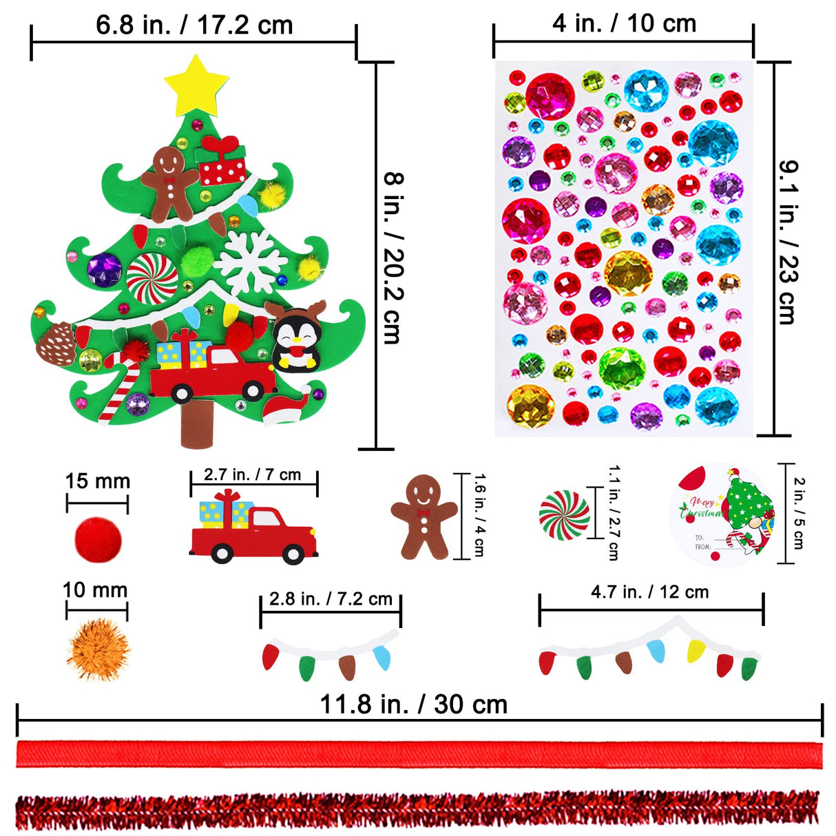 Winlyn 24 Sets Christmas Tree Ornaments Decorations Art Sets DIY Christmas Craft Kits Pine Tree Snowman Snowflake Penguin Foam Stickers Arts and Crafts for Kids Party Favors Home Classroom Activities Winlyn