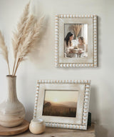 Afuly 5x7 Farmhouse Picture Frame Boho White Beads Photo Frame Wooden Distressed Wall Hanging Desk Standing Decor Artwork Personalized Birthday Gifts for Family, Couple, Friends Afuly