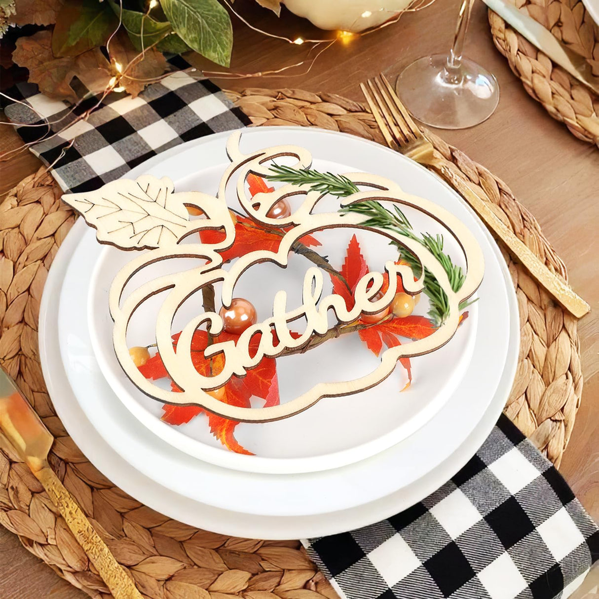 12 Pcs Thanksgiving Pumpkin Wooden Plate Decor Grateful Wood Cutouts Fall Autumn Thankful Blessed Favour Gather Party Place Card Table Settings Signs for Farmhouse Dining Table Holiday Harvest Sophena