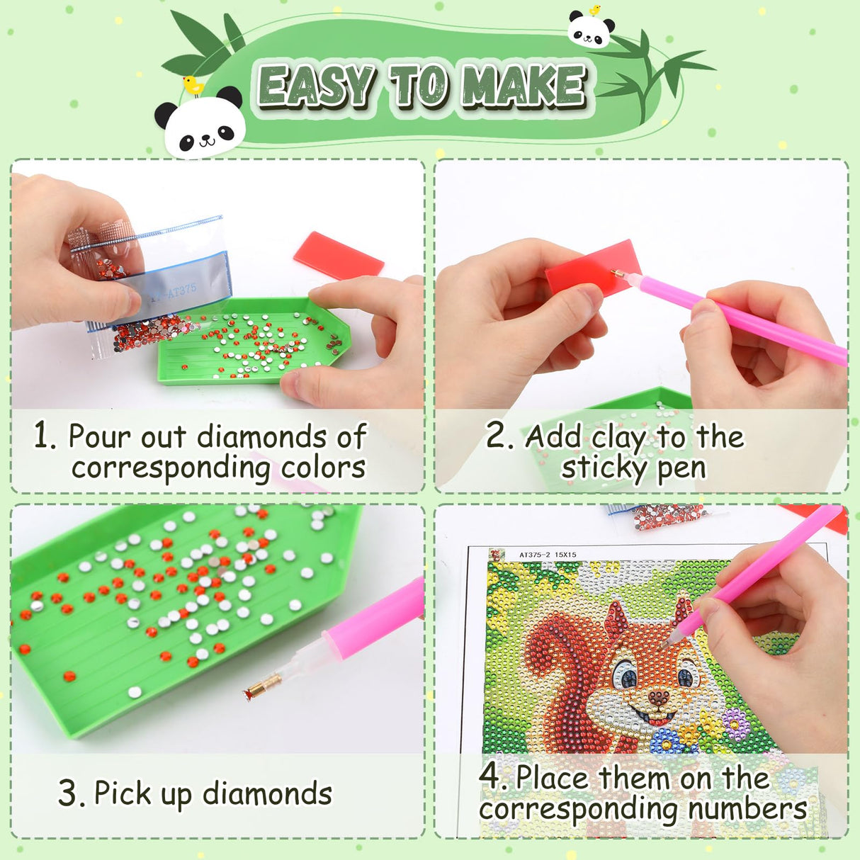 UPINS 4 Pack Cartoon Diamond Art Kits, 6 x 6 Inch Cute Animals DIY Diamond Arts Painting Kits for Adults Beginner Full Round Drill Gem Art for Home Wall Decor Present UPINS