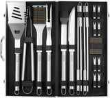 GRILLART BBQ Grill Utensil Tools Set Reinforced BBQ Tongs 19-Piece Stainless-Steel Barbecue Grilling Accessories w/Aluminum Storage Case -Complete Outdoor Grill Kit for Dad, Birthday Gift for Man Dad GRILLART