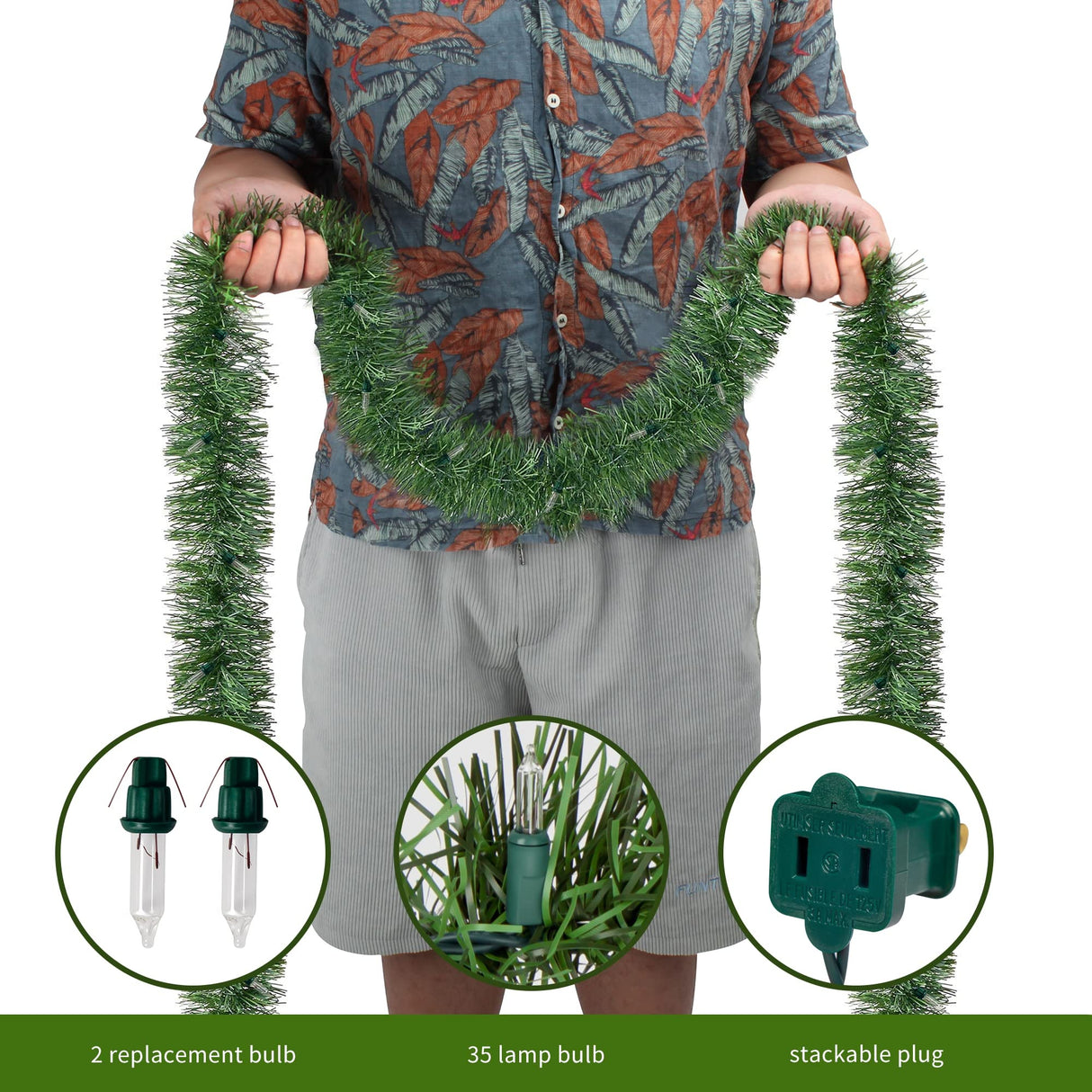 WATERGLIDE 49FT Lighted Christmas Green Garland with 100 Count Clear String Lights, Pre-lit Long Artificial Greenery Garlands, Plug in Holiday Decorative Lights for Indoor Outdoor Decor WATERGLIDE