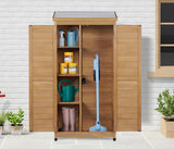 68''x33''x20'' Outdoor Wooden Storage Shed with Metal Top Tall Vertical Tool Cabinet for Backyard Garden Patio Lawn （Gold） Mederlo