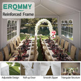 EROMMY 10x30 FT Party Tent, Outdoor Waterproof Wedding Canopy with 6 Sidewalls & 2 Zippered Doors for Birthday Parties, Holiday BBQ & Event Shelters，White EROMMY