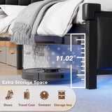 Alohappy Full Size Upholstered Bed Frame with Bookcase Headboard, LED Lighting & Charging Station Alohappy