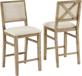 Crosley Furniture Joanna Farmhouse Upholstered Wood Counter Height Bar Stools Set of 2 for Kitchen Island, Rustic Brown/Creme Crosley Furniture