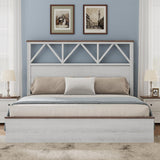 YITAHOME Farmhouse Queen Size Bed Frame with 47.2'' Headboard, Platform Rustic Wood Bed Frame with Slats, Sturdy and Noiseless, No Spring Needed, White YITAHOME