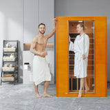 Real Relax Near Zero EMF Canadian Hemlock Wood 9 Chromo Therapy Lights, Oxygen Lonizer, Bluetooth Speakers for Home Spa Days Sauna Room, 2 Persons Real Relax