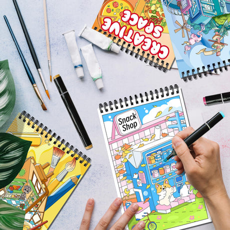 Elfew 4 Set Coloring Books for Teens & Kids 8-12, Stress Relieving & Therapeutic Coloring Book with 80 Cute Patterns, Anxiety Relief & Relaxation for Teens Adult Women Elfew