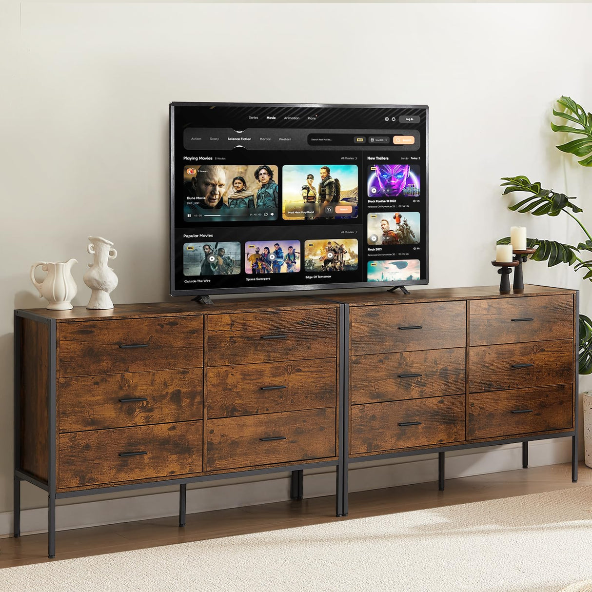 Lyromix Rustic Brown Dresser with 6 Drawers, Wide 48'' Wood TV Stand with Storage, Mid Century Dresser Dresser for Bedroom, Perfect for Bedroom Room Storage Lyromix