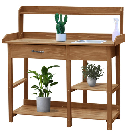 BlueWish Potting Bench, Potting Benches for Outside, Potting Benches & Tables with Drawer, Adjustable Shelf Rack, Removable Sink, Three Hook BlueWish