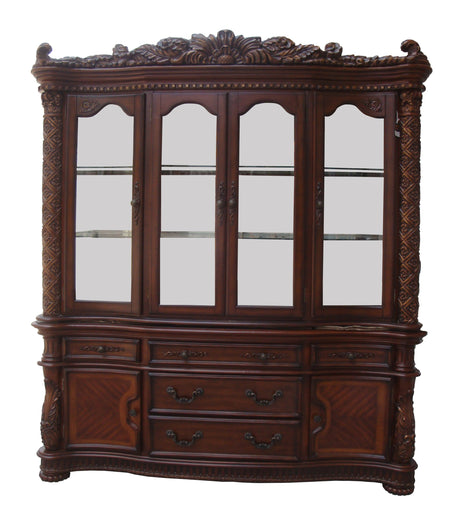 Acme Vendome Glass and Wood Buffet with Hutch in Cherry ACME Furniture