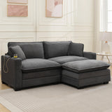 82.7" L Shaped Sectional Sofa with Cup Holders & USB Ports, Modern Loveseat Cloud Couch with Ottoman for Living Room, Apartment, Small Spaces, Grey Corduroy Tmsan