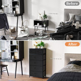 VredHom Fabric Dresser for Bedroom, Tall Skinny Dresser with 6 Drawers, Storage Organizer Tower, Steel Frame Wooden Top for Closet, Living Room, Hallway, Nursery(Black) VredHom