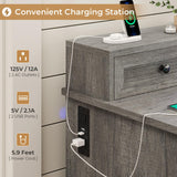 BTHFST Farmhouse Executive Desk with File Drawer, Computer Desk with Charging Station & LED Lights, Home Office Desk with Drawers & Storage Cabinet, Executive Office Desk with Monitor Stand, Grey BTHFST