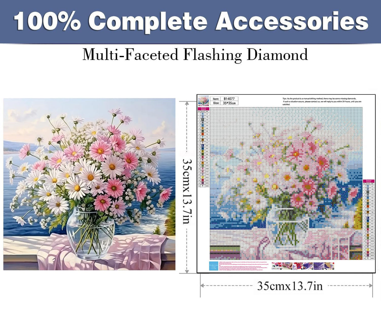 Zythron Flowers Diamond Art Kits for Adults, Flower Diamond Painting Kits for Beginners, Pink Daisy vase DIY 5D Gem Art,Diamond Art for Adults for Gift Home Decor 14x14 inch Zythron