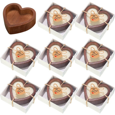Reallnaive 8 Sets Wedding Favors Wood Heart Candle Bowls Bridal Shower DIY Heart Shaped Dough Bowl Candles Gifts for Guests Wedding Bridal Shower Baby Shower Birthday Party Reallnaive