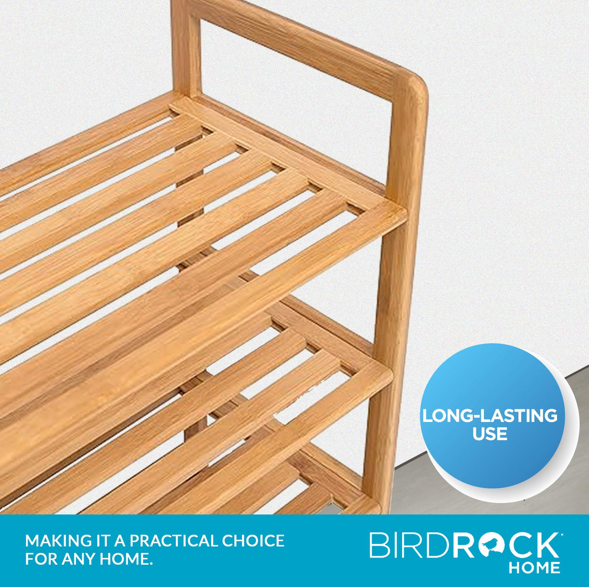 BIRDROCK HOME 4-Tier Bamboo Shoe Rack - Lightweight Wooden Organizer - Free Standing Storage Shelf for Closets, Hallways, Entryways, Mudrooms, and Front Doors - Art Deco Style - Fits 12 Pairs of Shoes BIRDROCK HOME