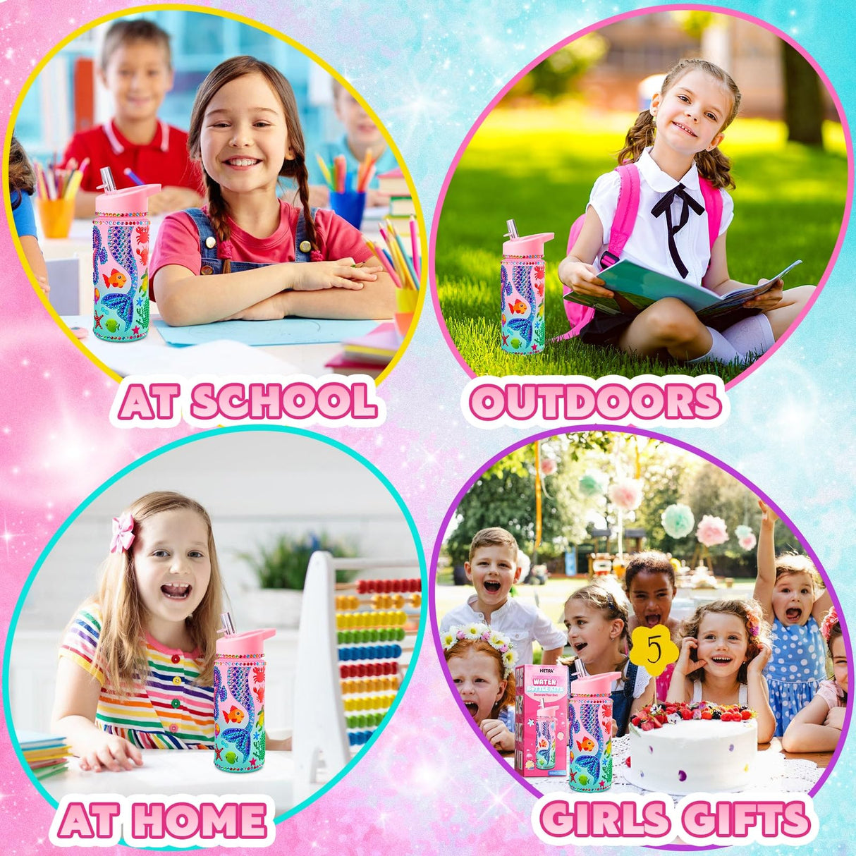 HIETIRA Decorate Your Own Water Bottle Kits for Girls - 4 5 6 7 8 Year Old Girl Gifts 4 5 6 7 8 9 Year Old Girl Birthday Gifts DIY Arts and Crafts for Kids Ages 6-8 Girls Mermaid Toys HIETIRA
