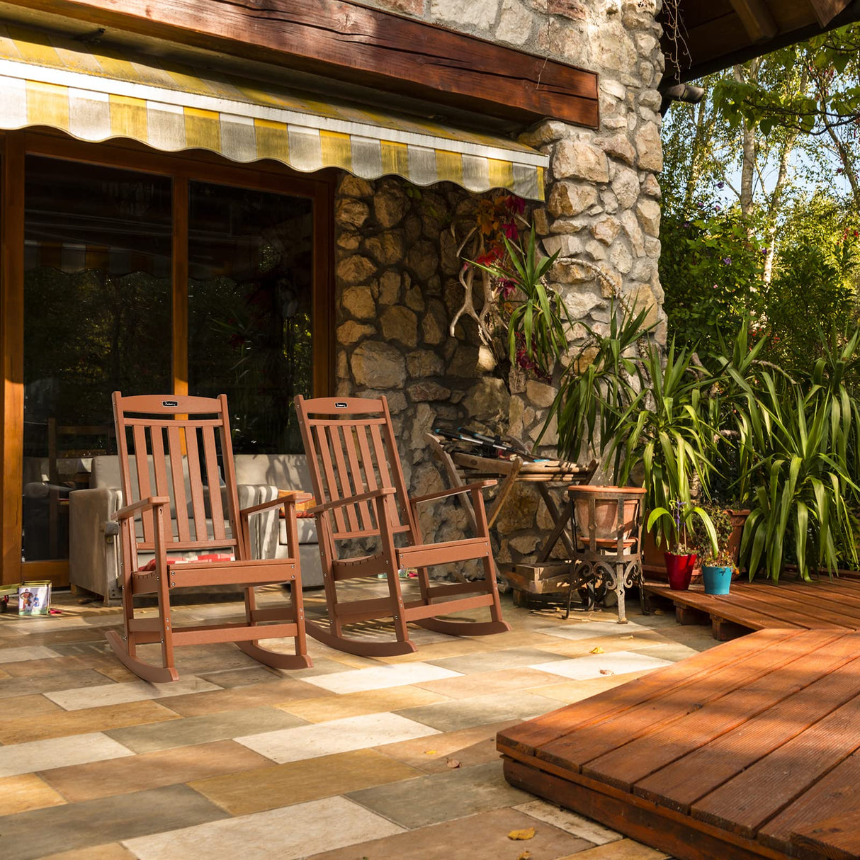 FUNBERRY Patio Rocking Chairs Set of 2,Poly Lumber Rocker,All Weather Rocking Chair Outdoor,High Back Porch Rocker,Cracker Barrel Rocking Chairs for Porch,360lbs FUNBERRY