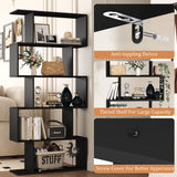 Yusong Bookshelf 5-Tier, Geometric Bookcase S Shaped Book Shelves for Bedroom, Modern Wood Decorative Display Shelf Book Case for Home Office, Black Yusong