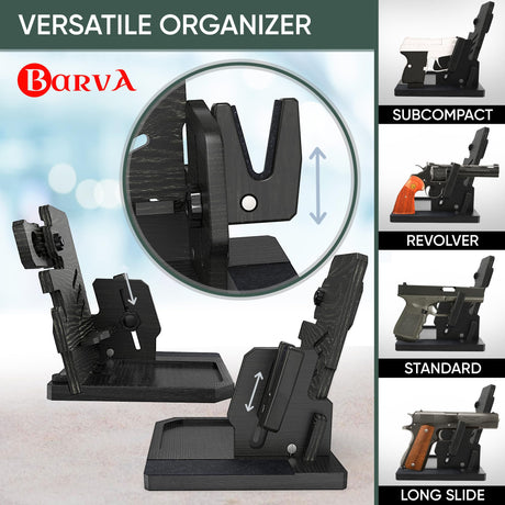 BARVA Adaptive Wood Gun Rack Phone Docking Charging Station Gifts for Men Dad Birthday Ideas Nightstand Organizer Charging Dock Watch Charging Stand Wallet Key Gadget Device Bedroom Bedside Holder BarvA