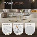 Otterease Nesting Tables Set of 2, 31.5" Round Coffee Table, Small Nesting Coffee Table with Adjustable Non-Slip Fee, White Marble Top Stack Nesting Tables Set of 2 for Living Room, Bedroom (White) Otterease