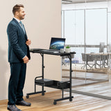 SHW Mobile Adjustable Small Standing Desk Laptop Workstation, Black SHW