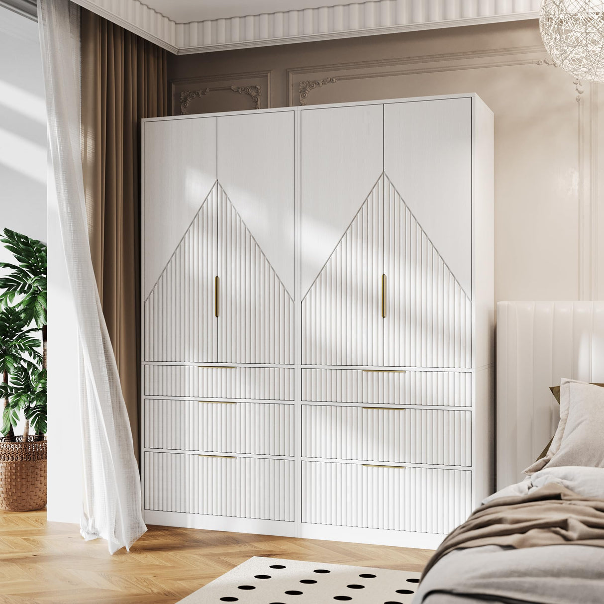 71.7 " Wardrobe Armoire Wooden Closet with 2 Doors and 3 Drawer, Bedroom Armoire with Hanging Rod Shelf, Large Capacity Storage Wardrobe Armoire, Freestanding Wooden Closet Storage Cabinet White TOKSOM