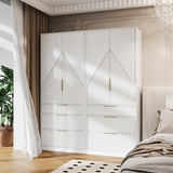 71.7 " Wardrobe Armoire Wooden Closet with 2 Doors and 3 Drawer, Bedroom Armoire with Hanging Rod Shelf, Large Capacity Storage Wardrobe Armoire, Freestanding Wooden Closet Storage Cabinet White TOKSOM