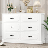 finetones White Dresser 6 Drawer, 47.2'' White Dresser Chest of Drawers, Farmhouse Wide Dresser White Chest of Drawers with Designed Drawer Surfaces, 6 Drawer Dresser Storage Organizer finetones