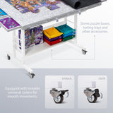 Tektalk 2000 Piece Foldable Felt Jigsaw Puzzle Board with Height Adjustment, Puzzle Table with 2 Felt Cover & 8 Sorting Trays/Drawers, Easel with Legs, Enclosed with 4 Roller Wheels - Light Gray Tektalk