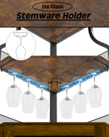 Tioutbot Corner Bar Cabinet with LED Light, Wine Bar Cabinet and Glass Holder, 5-Tiers Storage Space, Industrial Wine Rack for Small Space, Dining Room Tioutbot