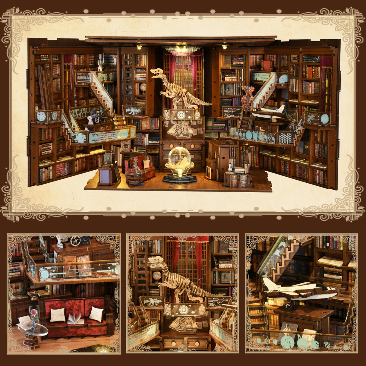 DIY Book Nook Kit, Miniature Dollhouse Booknook Kit, 3D Wooden Puzzle Bookend Bookshelf Insert Decor with LED Light for Teens and Adults (Beyond Library Max) CCCDF