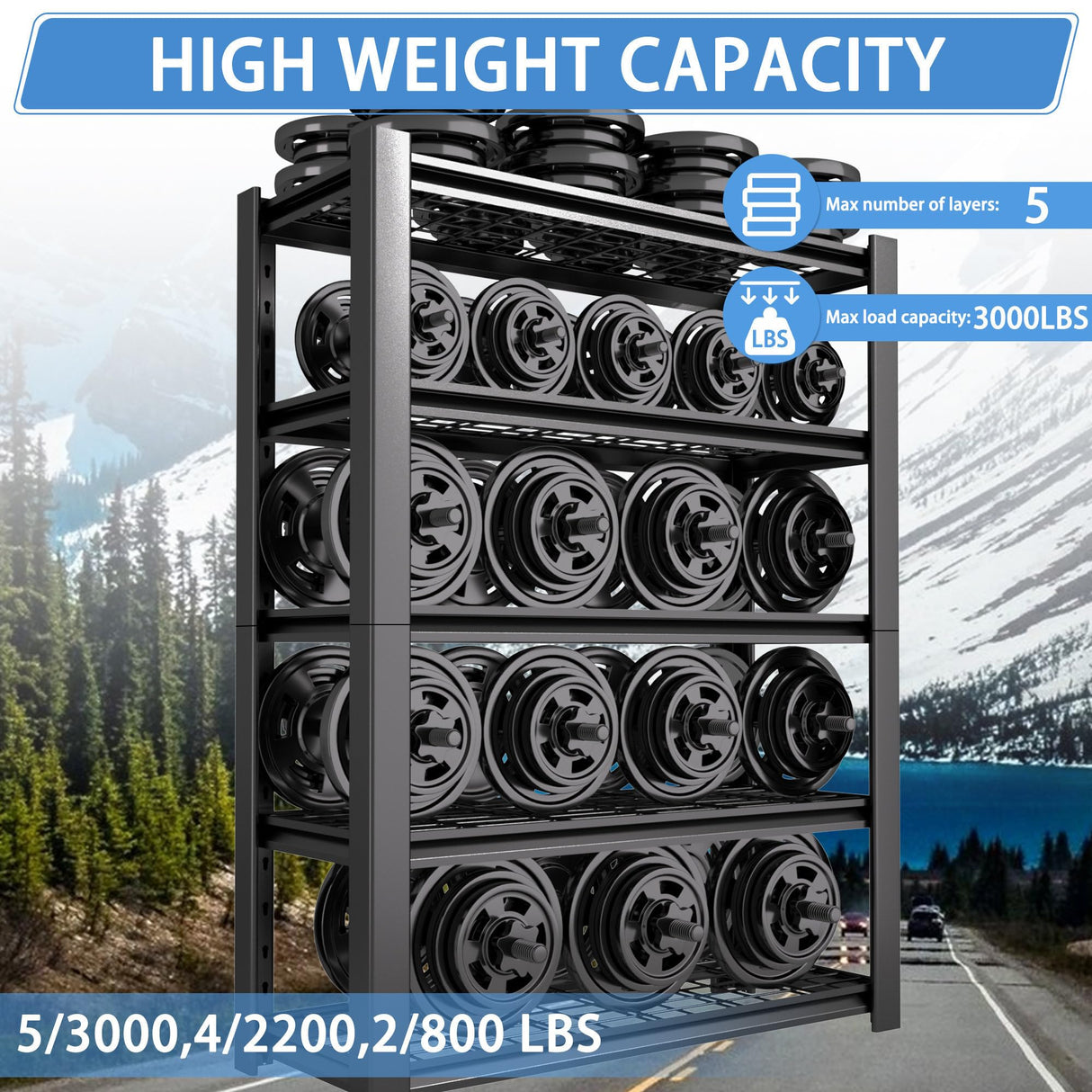 Nexvrtau 5-Tier Heavy Duty Garage Shelving Unit with Wire Shelves,3000 LBS Capacity Metal Storage Rack 72"H x 48"W x 20"D,Adjustable Boltless Steel Shelves for Garage,Basement,Pantry,Warehouse.1 Pack Nexvrtau