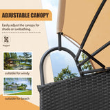 KaiMeng Patio Furniture Round Outdoor Daybed with Retractable Canopy Wicker Rattan Sectional Sofa for Lawn Garden Backyard Pool (Beige) KaiMeng