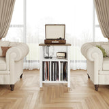 Record Player Stand, Vinyl Record Storage Table End Table with Display Shelf Holds up to 130 Albums, Large Nightstand Wood Turntable Stand Cabinet Side Table for Living Room, Bedroom, White LIDYUK