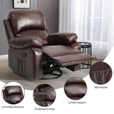YITAHOME Rocker Recliner Chair with Heat & Massage, Faux Leather Recliner with Overstuffed Armrest, 360° Swivel, Manual Reclining, Rocking Function & Side Pocket for Living Room,Brown1 YITAHOME