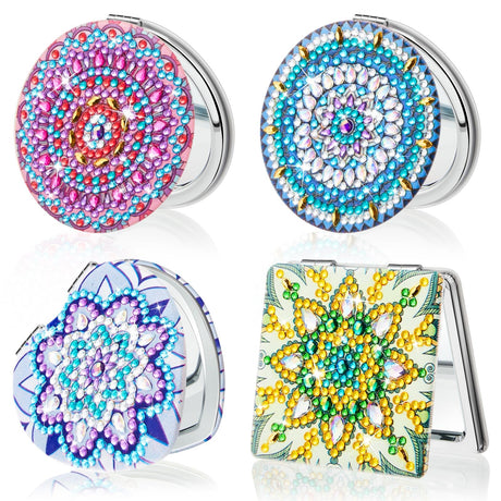 Marsui 4 Pcs Diamond Painting Compact Mirror DIY Painting Pocket Portable Folding Purse Mirror for Women Diamond Art Mom Gifts for Mother's Day Nurse Week Party Favors(Lovely) Marsui
