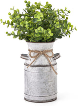 Dahey Metal Flower Vase with Artificial Eucalyptus Farmhouse Decor Rustic Shabby Chic Milk Can Galvanized Jug Planter Fake Plants in Decorative Tin Vase for Table Centerpieces Bedroom Kitchen Decor Dahey