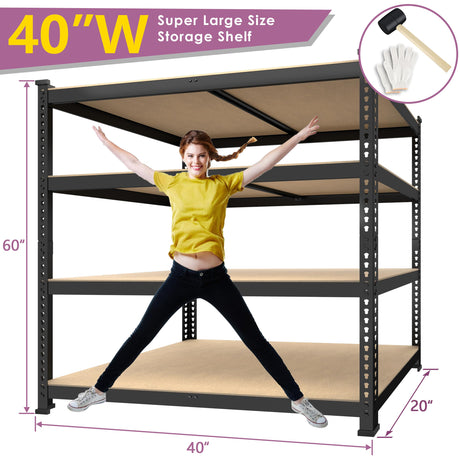 Prilinex Heavy Duty Storage Shelves 40" W x 20" D x 60" H - 4-Tier Adjustable Metal Garage Shelving Unit, Standing Utility Shelf Racks for Pantry Warehouse Kitchen, Black Prilinex