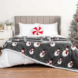 PAVILIA Premium Christmas Sherpa Throw Blanket | Snowman Decoration, Fleece, Plush, Warm, Cozy Reversible Microfiber Holiday Blanket 50 x 60 PAVILIA