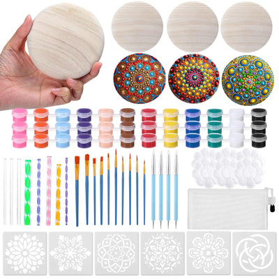 Weysat Mandala Rock Painting Kit Mandala Dotting Tools Kit Include Large Wooden Rocks Stencils Dot Tools Palettes Acrylic Paints Brush Bags for Adults Art DIY Crafts Gift Home Decor Supplies