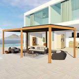 SHPAI 10’ x 20’ Louvered Pergola, Outdoor Pergola Aluminum Frame with Adjustable Rainproof Metal Roof, Permanent Sun Shade with Drainage System for Backyard, Garden and Lawn (Wooden Grain) SHPAI