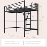 VECELO Twin Size Loft Bed with Full-Length Guardrails and Removable Ladder, Heavy-Duty Metal Frame, Space-Saving Design & Noise-Free, Black VECELO