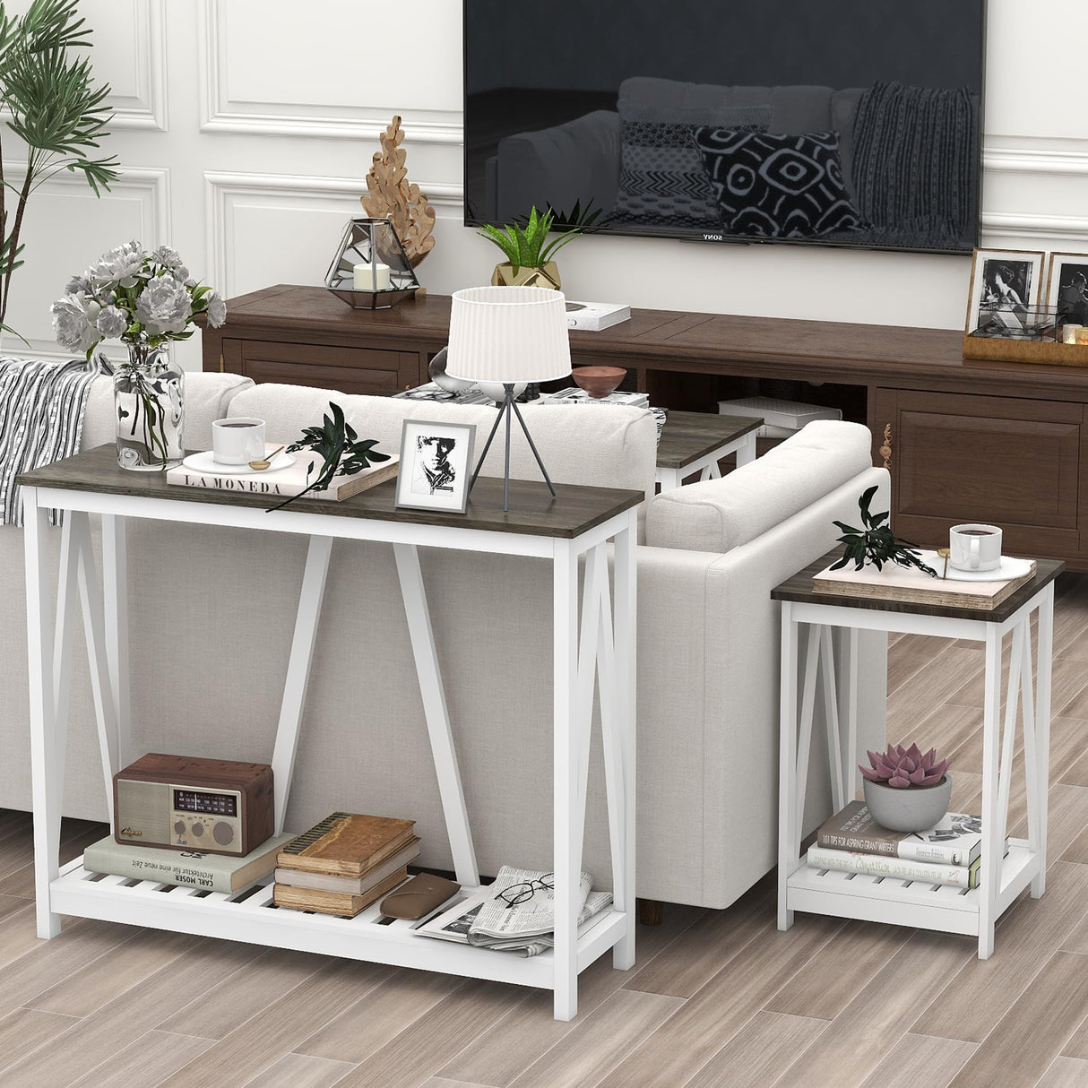 UYIHOME Farmhouse Entryway Console Table, 39.3inch Sofa Table Behind The Couch, Narrow Entryway Table for Hallway, Living Room, Foyer, Dark Oak UYIHOME