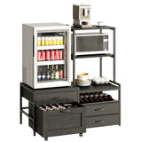 Herture Mini Fridge Stand with Wine Rack, Kitchen Bakers Rack with Power Outlet, Microwave Oven Stand, Coffee Bar, Movable Drawers, for Dorm,Office, Black HB04BXB Herture
