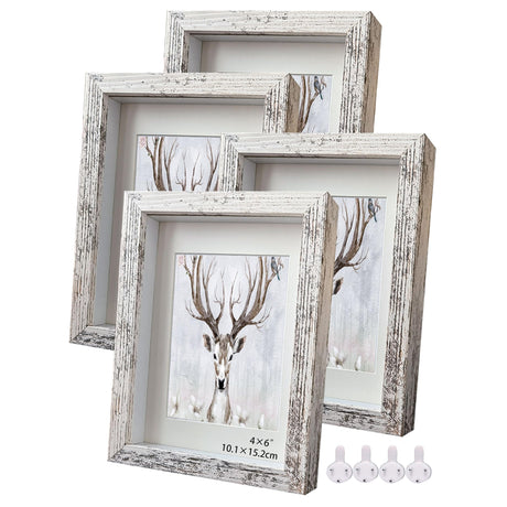 Houstimi Wooden 4x6 Shadow Box Frame Farmhouse Small Shadow Box Display Case Glass Surface Internal Depth 0.6 inch for Wall or Tabletop（White,4 Pack） Houstimi